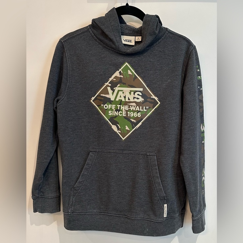 Vans Big Boys Pullover Graphic Fleece Hoodie, Heather Charcoal Grey, Size Medium